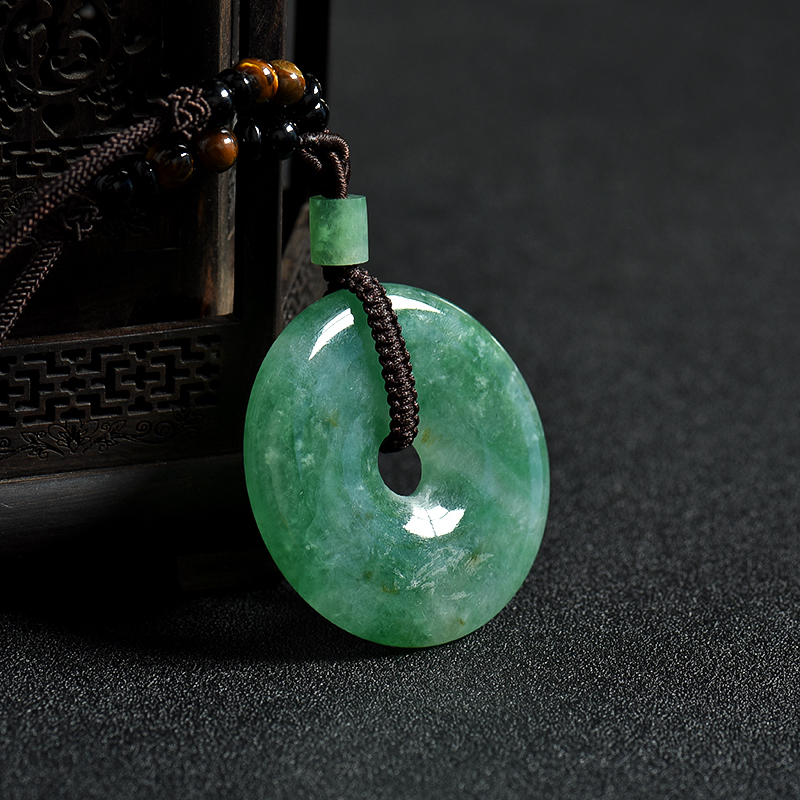 缅甸豆种飘翠翡翠平安扣吊坠-红掌柜