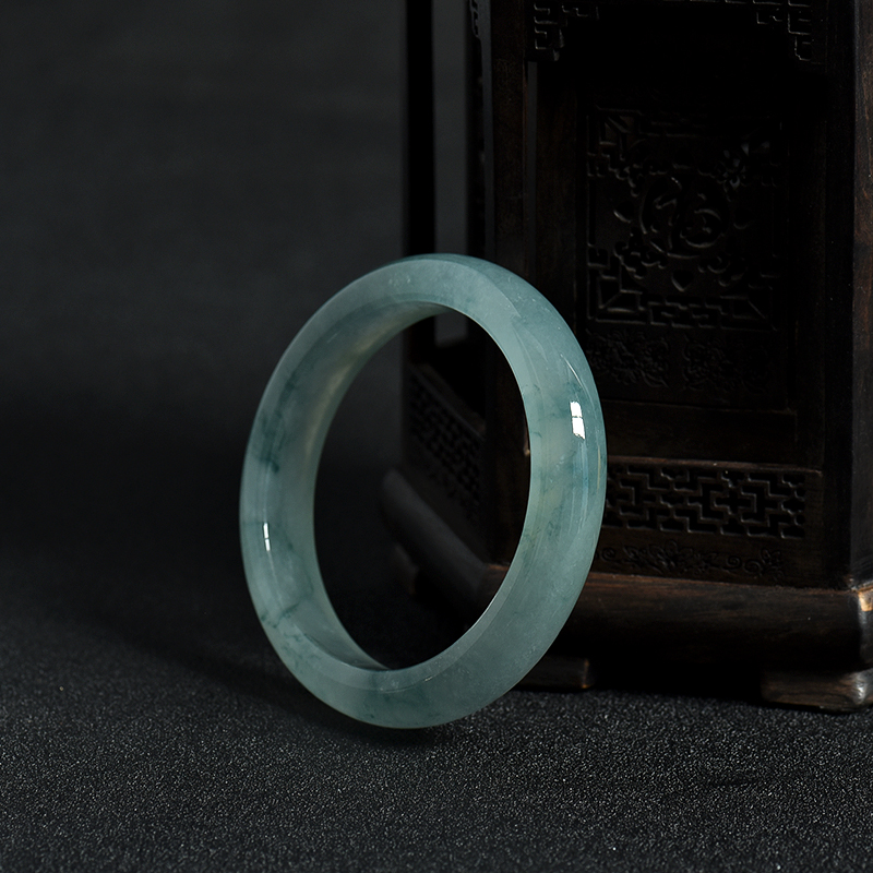 57.6mm糯冰种飘花翡翠手镯-红掌柜