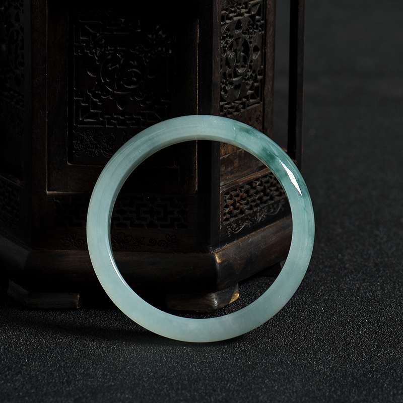 天然57.5mm糯种飘花翡翠手镯-红掌柜