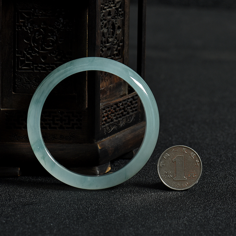 天然缅甸糯冰种飘花翡翠手镯-红掌柜