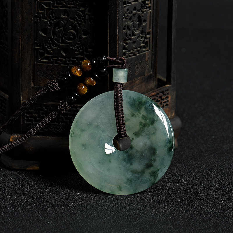 天然缅甸糯冰种飘花翡翠平安扣吊坠-红掌柜