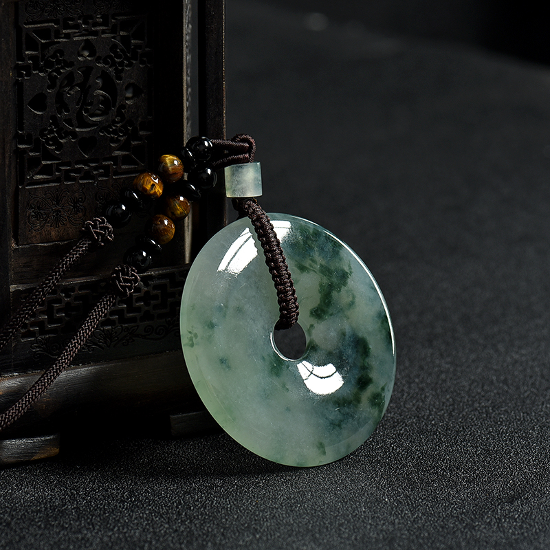 缅甸糯冰种飘花翡翠平安扣吊坠-红掌柜