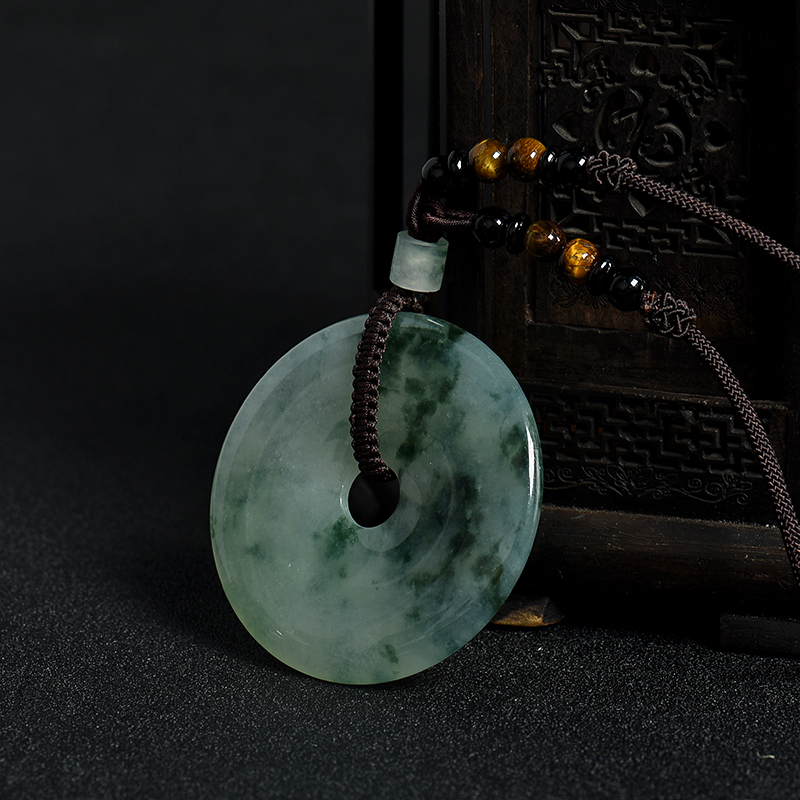 糯冰种飘花翡翠平安扣吊坠-红掌柜