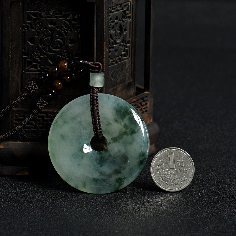 天然糯冰种飘花翡翠平安扣吊坠-红掌柜