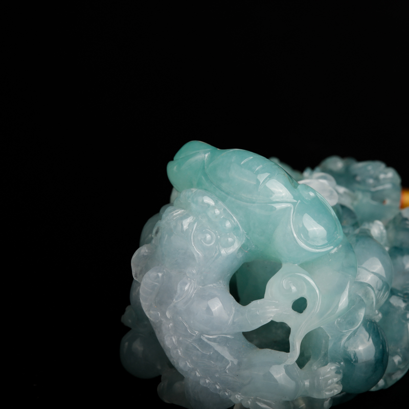 缅甸天然糯冰种翡翠貔貅手把件-红掌柜