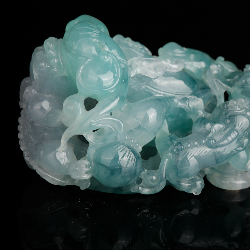 缅甸天然糯冰种蓝绿色翡翠手把件-红掌柜