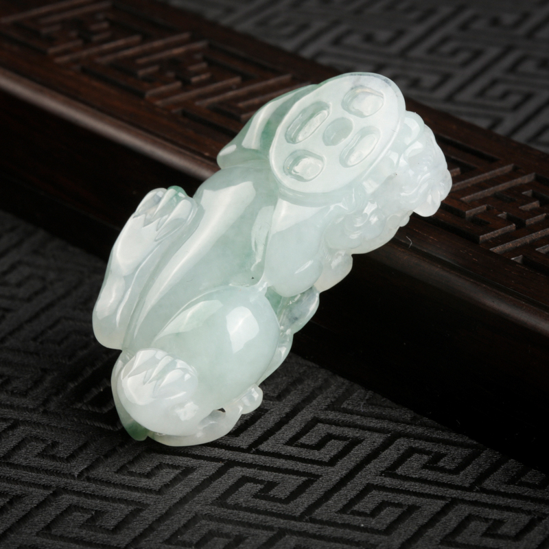 缅甸糯种飘花翡翠貔貅吊坠-红掌柜