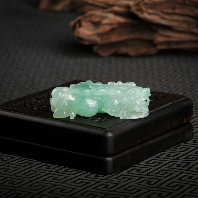 缅甸天然糯种蓝绿翡翠貔貅吊坠-红掌柜