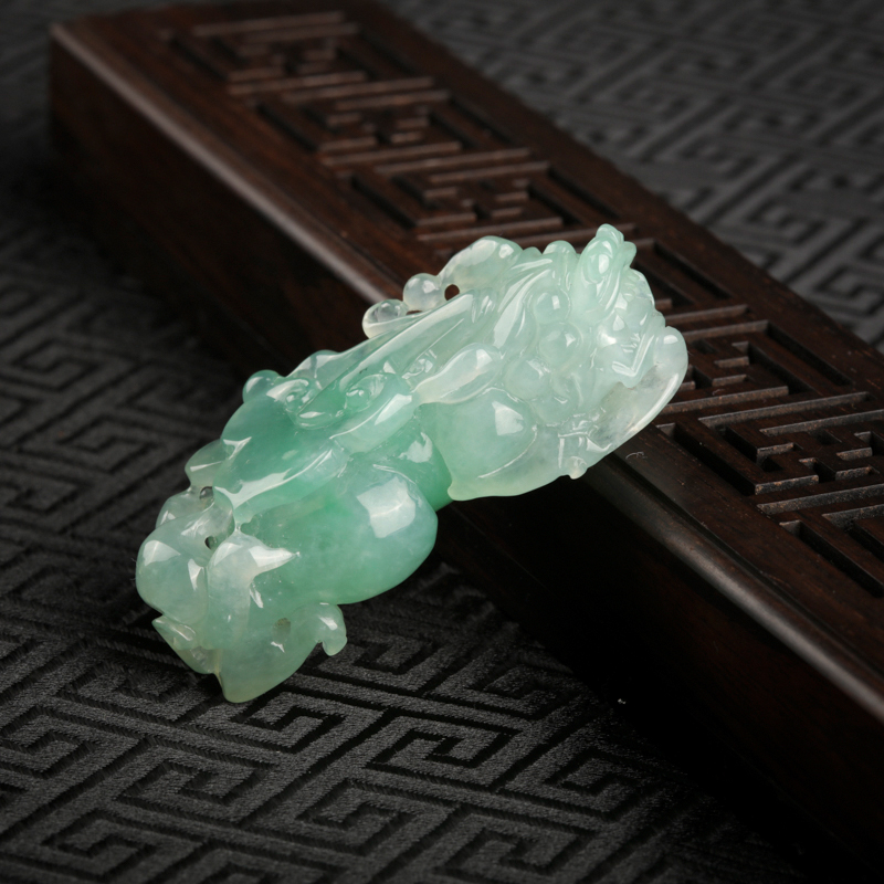 缅甸糯种蓝绿翡翠貔貅吊坠-红掌柜