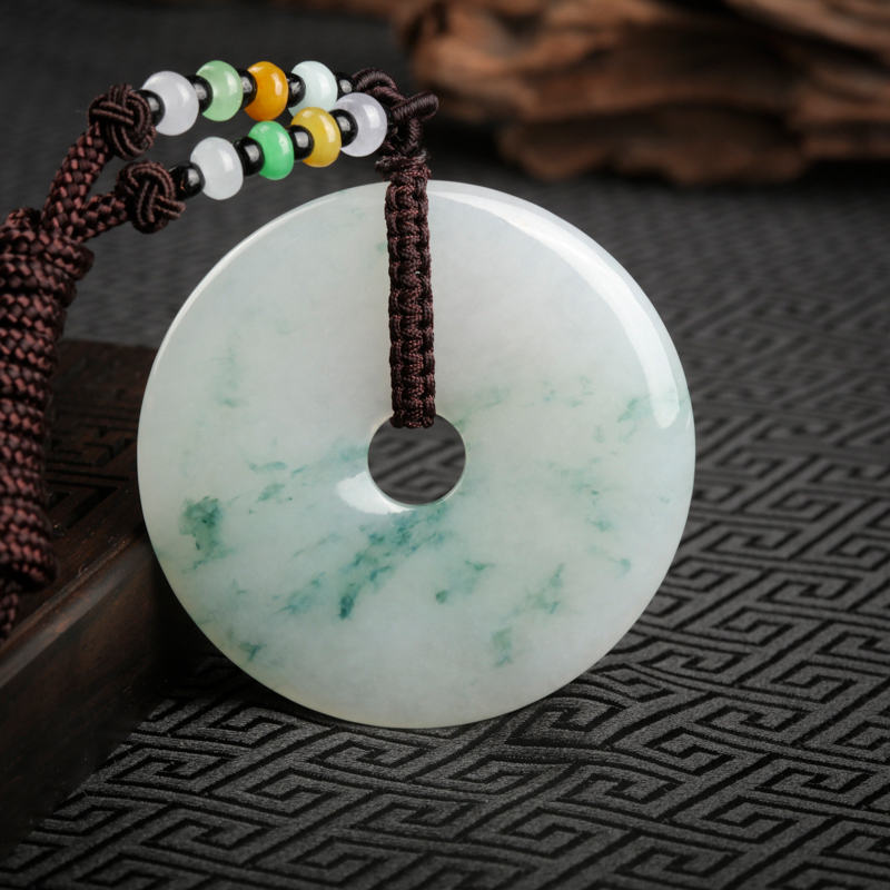 缅甸天然飘花翡翠平安扣吊坠-红掌柜