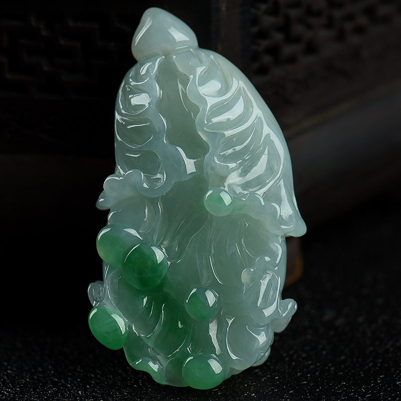 天然A货糯种飘翠翡翠白菜-红掌柜
