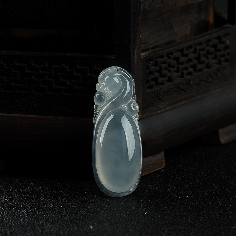 糯冰种浅绿翡翠福寿如意吊坠-红掌柜