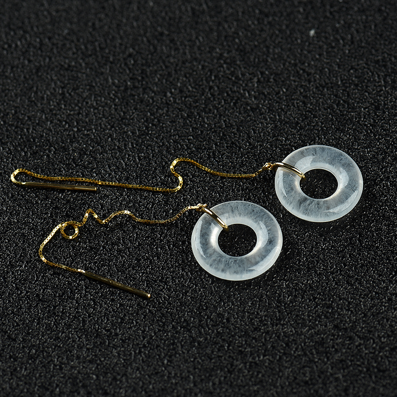 18k金镶冰种翡翠平安扣耳线-红掌柜