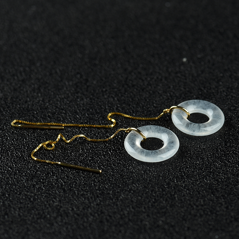 18k金镶冰种翡翠耳线-红掌柜