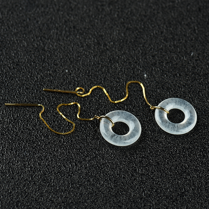 缅甸天然A货冰种翡翠平安扣耳线-红掌柜