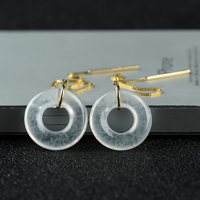 天然A货冰种翡翠平安扣耳线-红掌柜