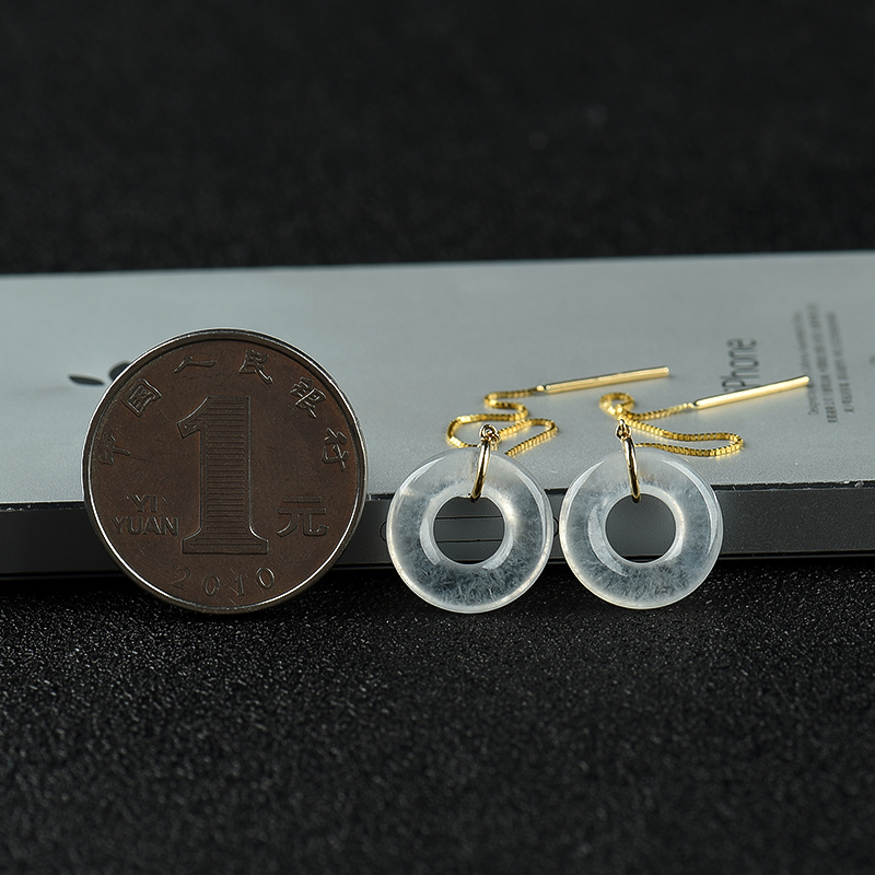 缅甸冰种翡翠平安扣耳线-红掌柜