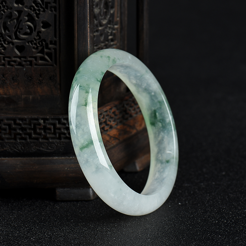 糯冰种飘花翡翠手镯-红掌柜