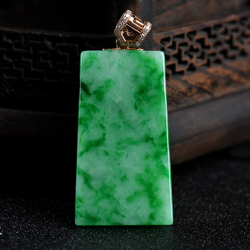 缅甸翡翠无事牌吊坠-红掌柜