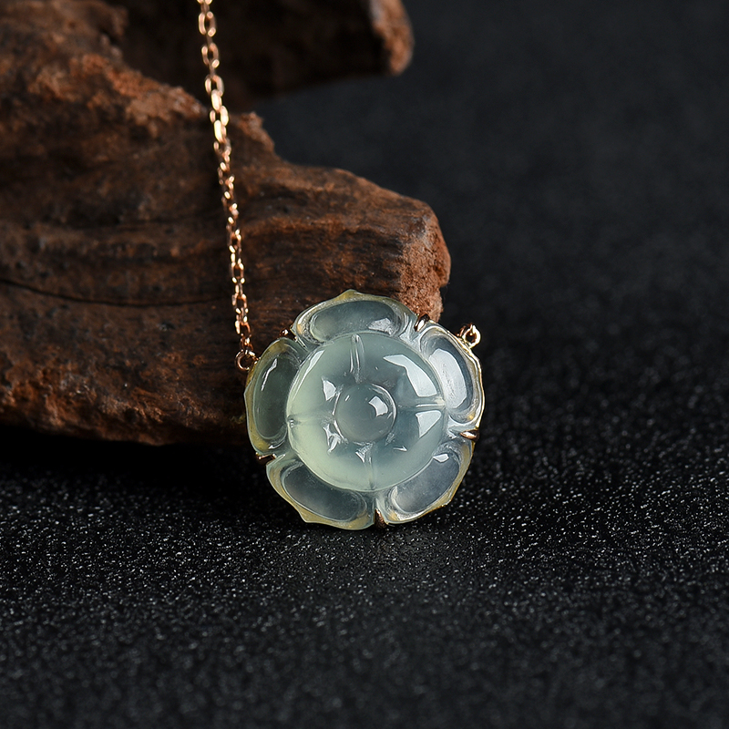 糯冰种淡晴水翡翠花项链-红掌柜