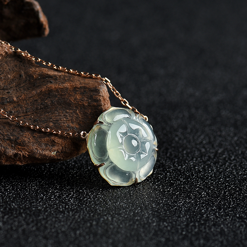 糯冰种翡翠花项链-红掌柜