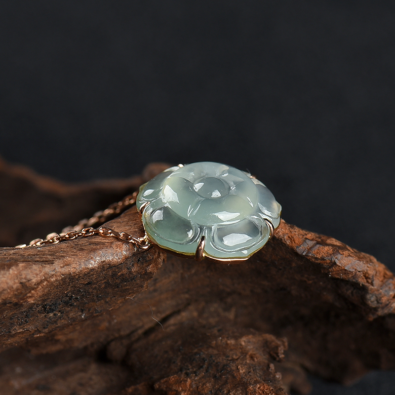 天然糯冰种淡晴水翡翠花项链-红掌柜
