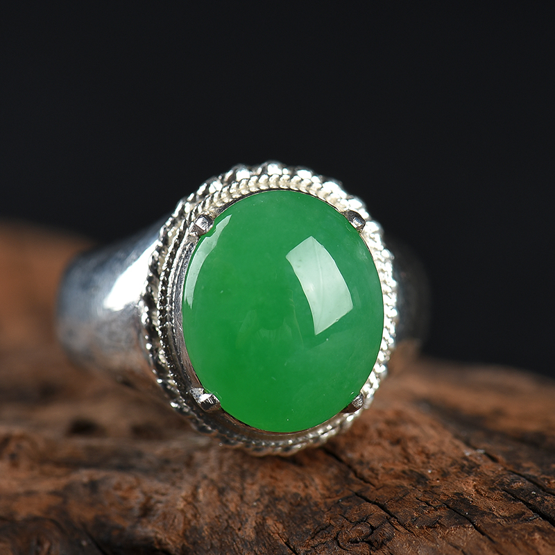 天然糯冰种翠绿翡翠戒面-红掌柜