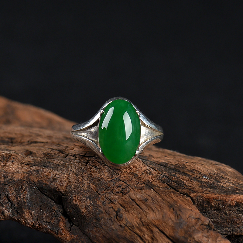 糯冰种深绿翡翠戒面-红掌柜