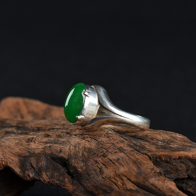 天然糯冰种深绿翡翠戒面-红掌柜