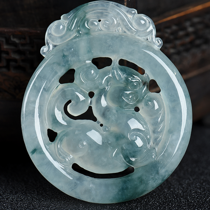 缅甸翡翠麒麟吊坠-红掌柜