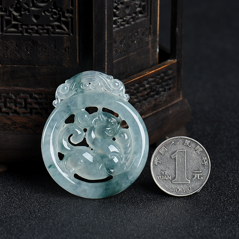 天然缅甸翡翠麒麟吊坠-红掌柜