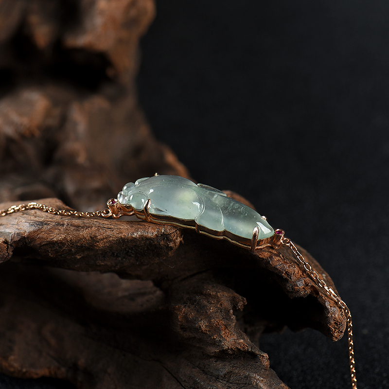 18K糯冰种翡翠手链-红掌柜