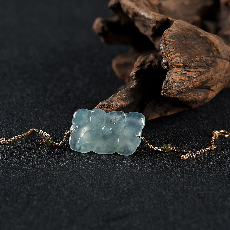 18K糯冰种翡翠莲花手链-红掌柜