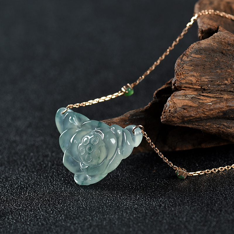 飘花翡翠莲花项链-红掌柜