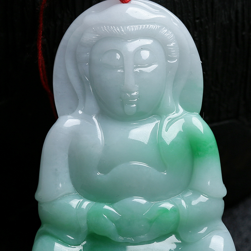 缅甸天然糯种白底飘花翡翠吊坠-红掌柜