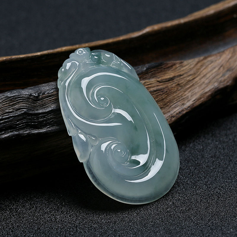 天然冰糯种飘花翡翠如意吊坠-红掌柜