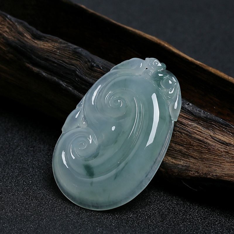 缅甸冰糯种飘花翡翠如意吊坠-红掌柜