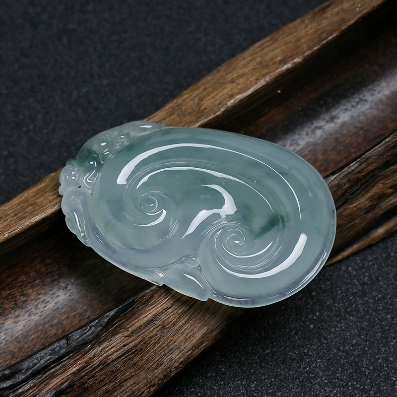 缅甸天然冰糯种翡翠如意吊坠-红掌柜