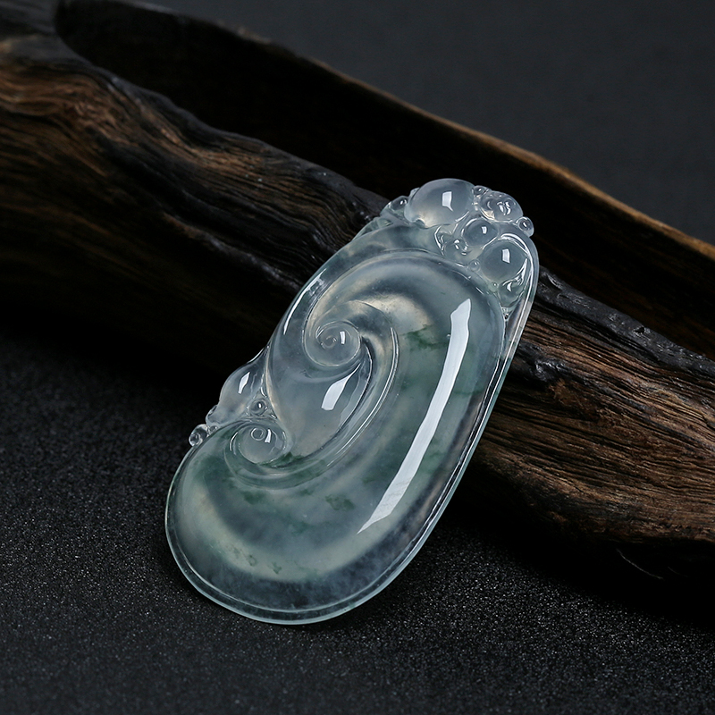 缅甸冰种飘花翡翠如意吊坠-红掌柜