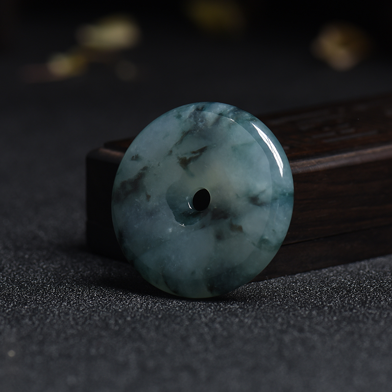 冰糯种蓝绿飘花翡翠平安扣吊坠-红掌柜