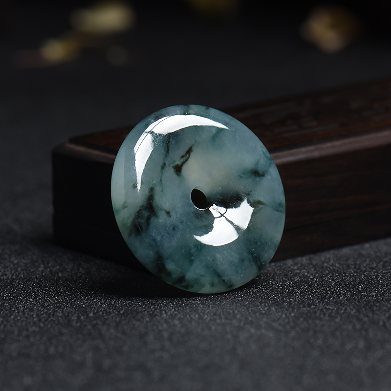 缅甸蓝绿飘花翡翠平安扣吊坠-红掌柜