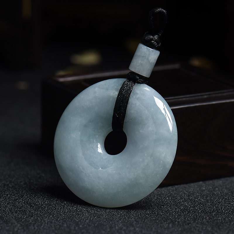 天然豆种浅蓝绿翡翠平安扣吊坠-红掌柜