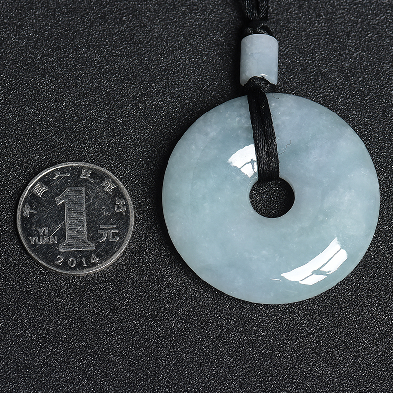 豆种浅蓝绿翡翠平安扣吊坠-红掌柜