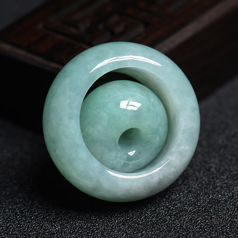 缅甸天然糯种苹果绿翡翠母吊坠-红掌柜