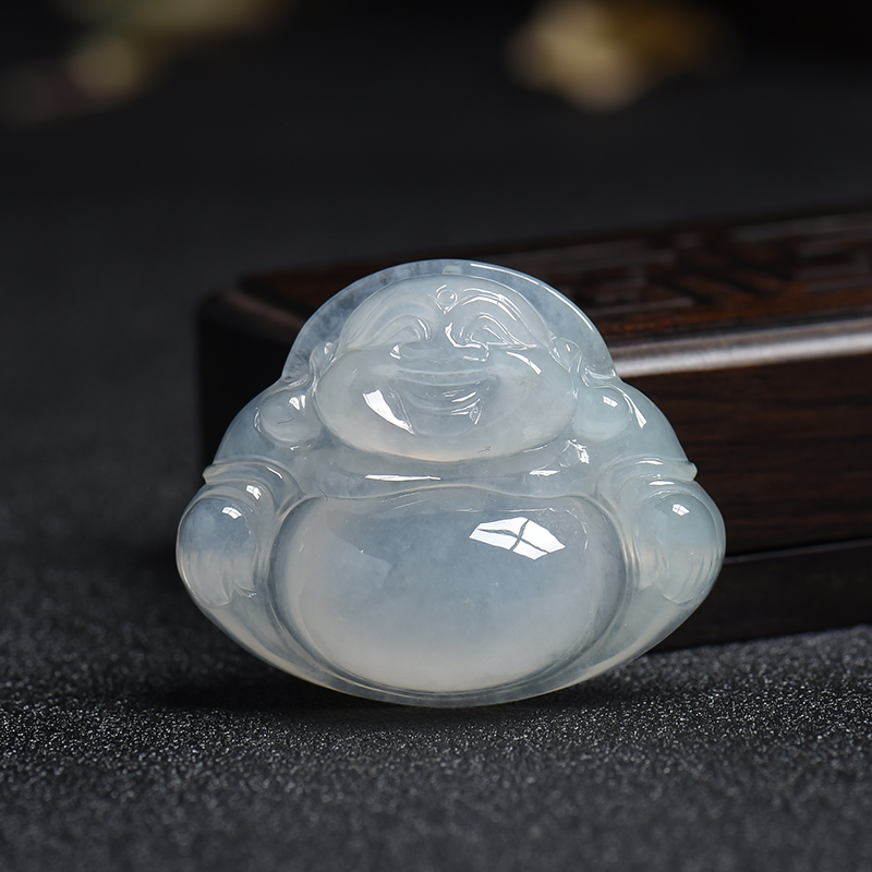 缅甸天然冰糯种翡翠弥勒佛吊坠-红掌柜
