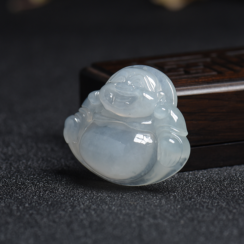 天然冰糯种翡翠弥勒佛吊坠-红掌柜