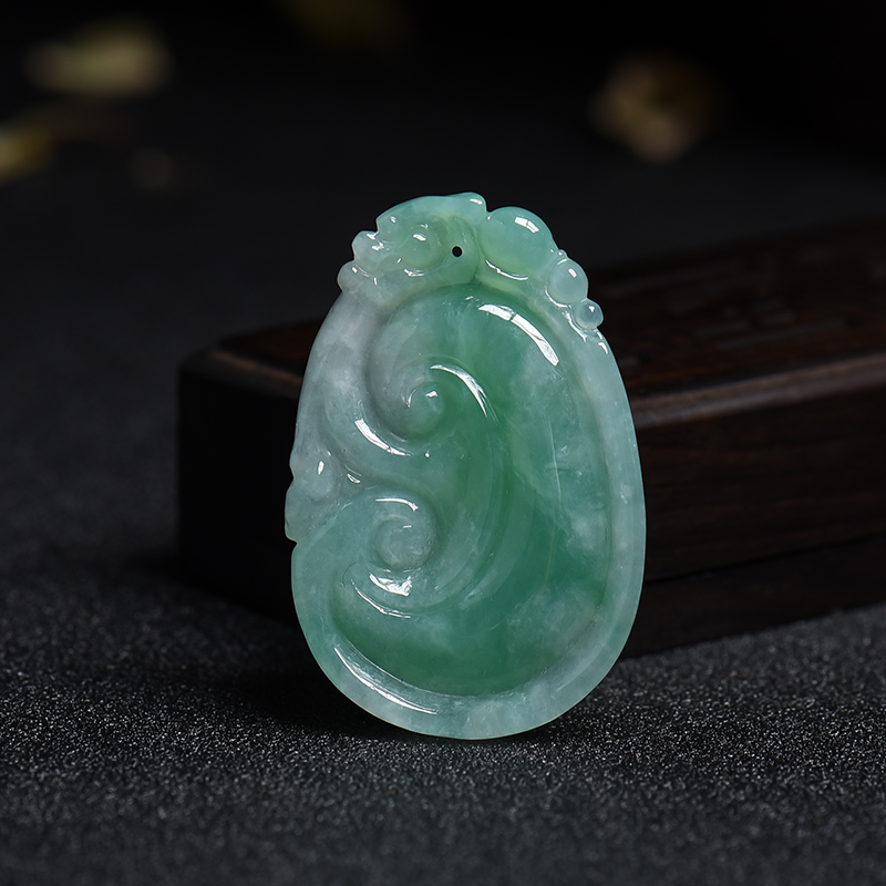 缅甸天然苹果绿翡翠如意吊坠-红掌柜