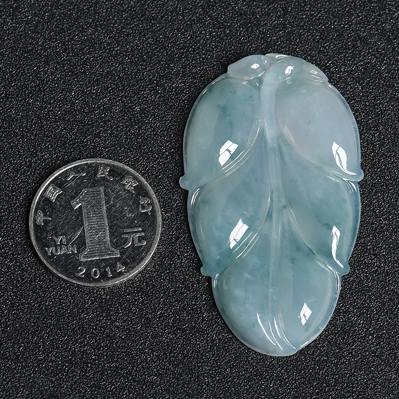 糯种飘花翡翠叶子吊坠-红掌柜