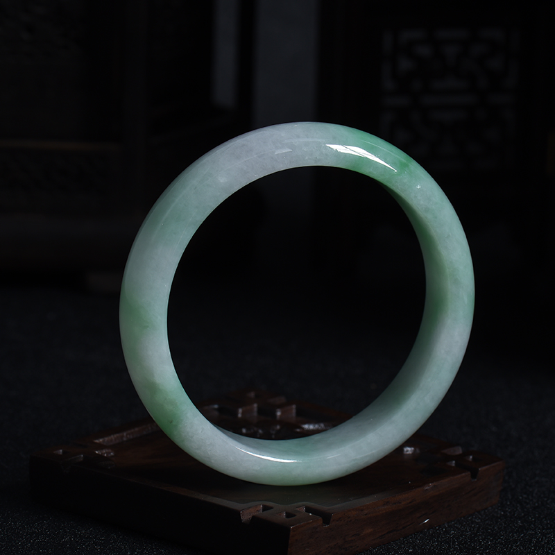 54#豆种飘翠翡翠手镯-红掌柜