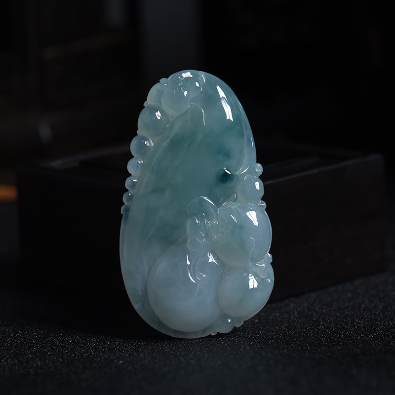 糯冰种蓝绿翡翠福如东海吊坠-红掌柜
